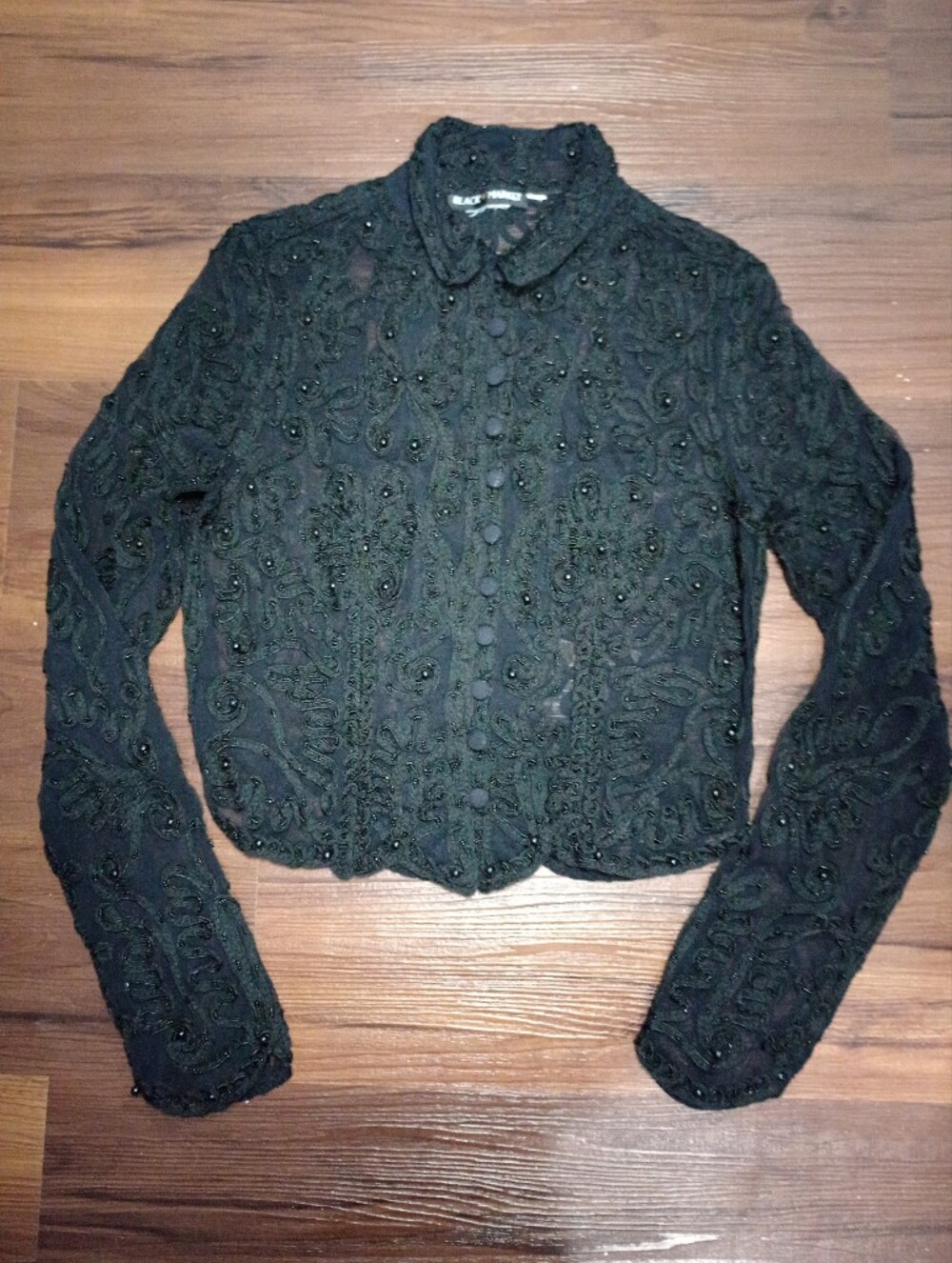 Vintage Black Market Heavily Beaded Long Sleeve Button Down Sheer Mesh Shirt